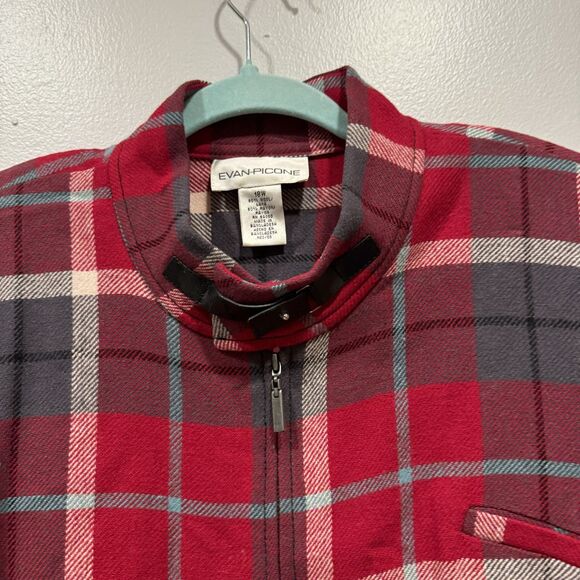 Vintage Wool Plaid Shacket Evan Picone Red Zip Up Sweater Jacket Womens 18W - Picture 3 of 7